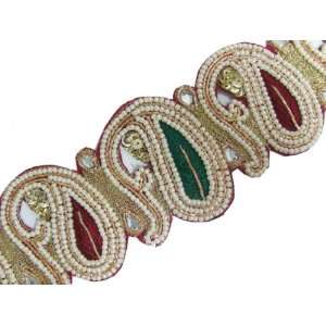  2.5Yd Paisley Shape Pearl Beaded Bullion Ribbon Trim Arts 