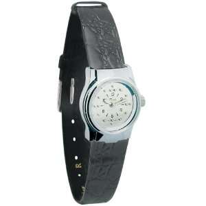  Ladies Chrome Quartz Braille Watch with Leather Band 