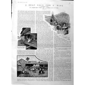   1886 Illustration Story Boat Race Wife Antique Print: Home & Kitchen