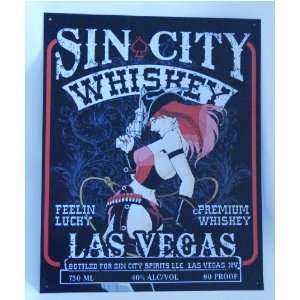 Las Vegas Sin City Whiskey Tin Themed Sign for Bar Den Gameroom Pub 