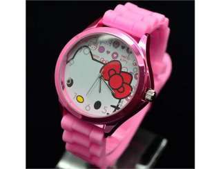 Newest Jelly Silicone HelloKitty lovely Ladies Quartz WristWatch Pink 