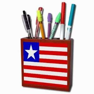 Liberia Flag Mahogany Wood Pencil Holder