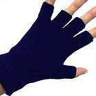 Unisex Blk Knit Half Finger Ribbed Hem Winter Gloves XS