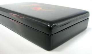 VINTAGE PAINTED BLACK JEWELRY WOODEN BOX WOOD GOLDFISH REFLECTED SEE 