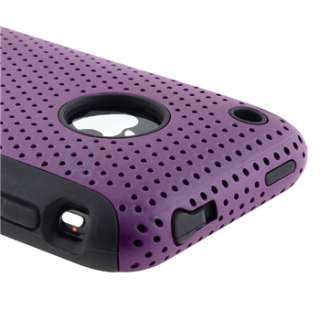 HYBRID BLACK Gel SOFT / Purple Mesh Hard Case+Privacy Guard For iPhone 