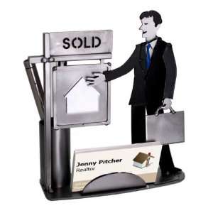 Real Estate Business Cards on Male Real Estate Agent Business Card And Pen Holder