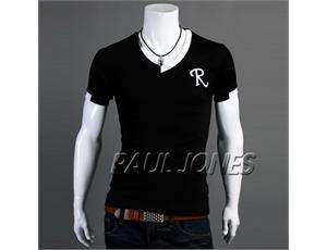 Trendy Mens V Neck Short Sleeve T shirt Tops Summer Tee black white 
