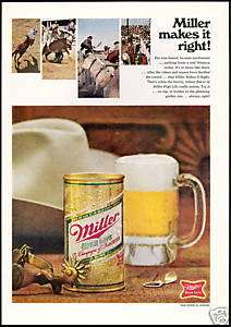 1968 Rodeo Cowboy Hat Spurs Bull Miller Beer Print Ad  