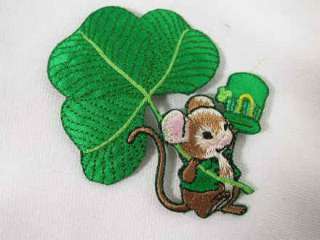 Irish St Patricks Mouse w Hat Iron On Applique Patch  