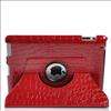 Pink 360 Degree Rotating Stand Leather Case With Crocodile Pattern For 