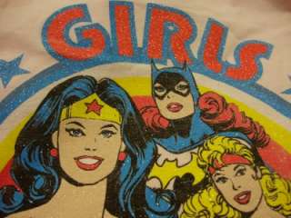 DC COMICS WONDER WOMAN/ SUPERGIRL W/GLITTER GIRLS PINK T SHIRT SIZES 