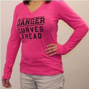 Danger Curves Ahead Ladies Long Sleeve Vneck Tee Pinklarge 