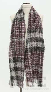 Burberry Black & Maroon Wool Tweed Scarf  