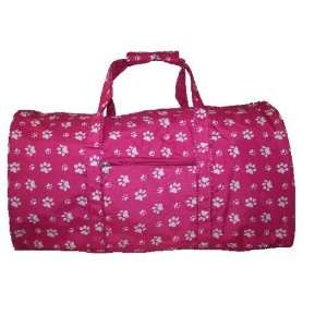   Design 22 Duffel Bag (Paw Print Fabric)   Raspberry with White Paws