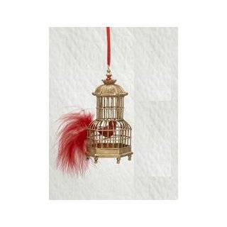   Rounded Birdcage with Red Bird and Feather Christmas Ornament 4