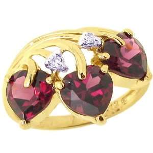  14K Yellow Gold Three Of Hearts Gemstone and Diamond Ring 