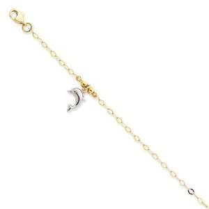  14k two toned gold dolphin anklet, 10 inch: Jewelry