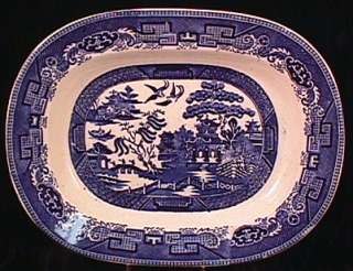 Antique Longton England BLUE WILLOW Platter 14 x 11  