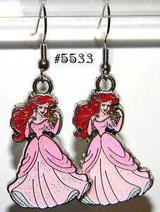 5533 Beautiful Disney Princess Ariel in Pink Gown Charm Earrings 