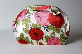Vintage 60s Satin Rose Handbag/Makeup Bag Purse Dual Zip  