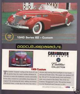 1940 CADILLAC SERIES 62 CUSTOM Car & Driver PHOTO CARD  