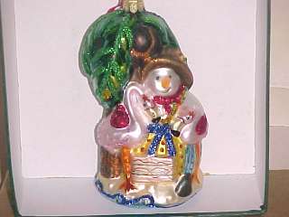 Flamingoes with snowman glass ornament  