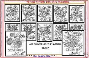 697 Flower of the Month Quilt Embroidery Transfer iron  