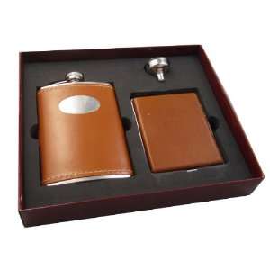  Ajmer Brown Leather Flask and Cigarette Gift Set: Kitchen 