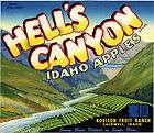 HELLS CANYON CRATE LABEL CARTOON LETTERING 1940S IDAHO VINTAGE 
