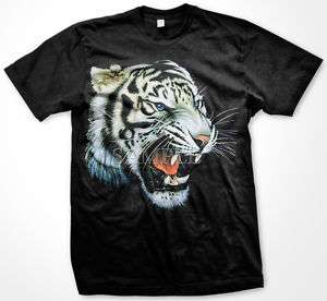 Growling White Tiger Animal Oversize Print Mens T shirt  