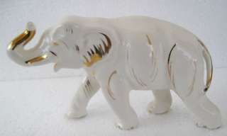 ANTIQUE LARGE PORCELAIN WHITE ELEPHANT painted GOLD  