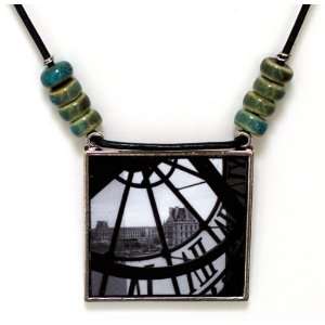  Musee dOrsay Clock Black and White Photo Pendant Necklace 