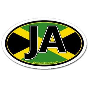  Jamaica JA and Jamaican Flag Car Bumper Sticker Decal Oval 