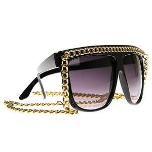 Concert Flat Top Lady Chain Sunglasses 8145 Black Gold  