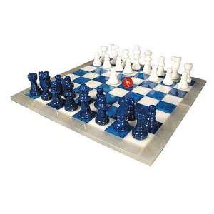   Blue and White Alabaster Chess Set with Frame