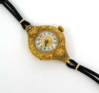 1920s El Aguila Diamond & 18K Yellow Gold Ladys Carved Lion Wrist 