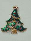 Vintage Gold Green Red Enamel Christmas Tree Pin Brooch (BP461)