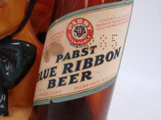 VTG Pabst Blue Ribbon Beer Bottle Display Lady Bonnet Plaque Doris Day 