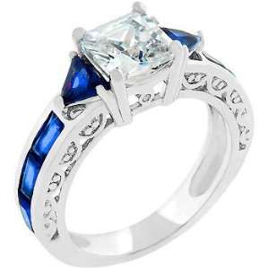   White Gold Bonded Silver Trillion Cut Sapphire Crystals Ring: Jewelry