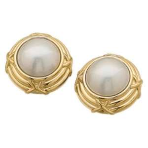   Yellow Gold Mabe White Cultured Pearl Earrings: Jewelry Days: Jewelry