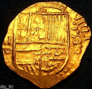FULL DATE 1590 SPANISH GOLD 2 ESCUDOS COB DOUBLOON  