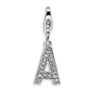 Sterling Silver CZ Letter A with Lobster Clasp Charm  