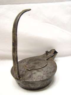 HAND FORGED WROUGHT IRON WHALE FAT OIL BETTY LAMP LIGHT  