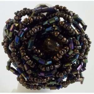   Multi Colored Floral Stretchy Rings (Black Brown Purple Rose) Jewelry