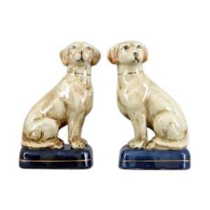  Cute Pair of White Dogs with Golden Neck Chain Statue, 4.5 