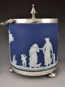 Blue Jasperware Wedgwood Cookie/Biscuit Barrel Jar 1900  