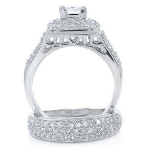 Sterling Silver 925 Women Ring Size 10 Wedding Set Princess Cut CZ