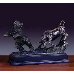  Bronze Plated Resin Wall Street Bull & Bear Sculputure Statue 