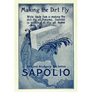 1907 Ad Uncle Sam Making Dirt Fly At Panama Sapolio   Original Print 