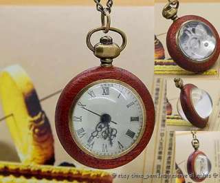 NEW UNIQUE WOOD ANTIQUE CRYSTAL BALL PENDANT WATCH #257  